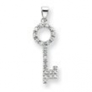 Sterling Silver CZ Key Shape Charm Pendant