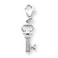 Sterling Silver CZ Key Shape Charm Pendant