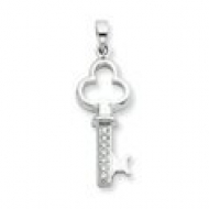Sterling Silver CZ Key  Charm Pendant