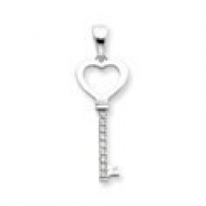 Sterling Silver CZ Key  Charm Pendant