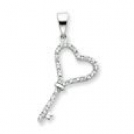 Sterling Silver CZ Heart Key Charm Pendant
