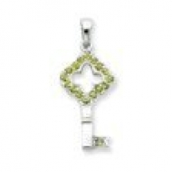 Sterling Silver Green CZ Key Charm Pendant