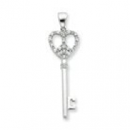 Sterling Silver CZ Heart Key Pendant