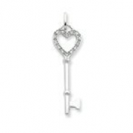 Sterling Silver CZ Heart Key Pendant