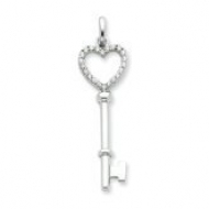 Sterling Silver CZ Heart Key Pendant