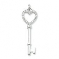 Sterling Silver CZ Heart Key Pendant