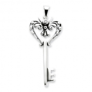 Sterling Silver Antiqued CZ Key Pendant