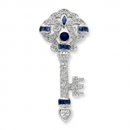 Sterling Silver Blue   Clear CZ Key Slide
