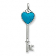 Sterling Silver Reconstructed Turquoise Key Pendant