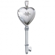 14k White Gold Genuine Diamond KEY Locket