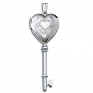 14k White Gold Genuine Diamond KEY Locket