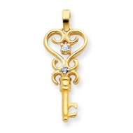14K Diamond Key Pendant or Charm  Yellow or White Gold 