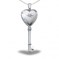 Sterling Silver Genuine Diamond KEY Heart Locket
