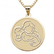 Mother with Son and Daughter   Round Pendant