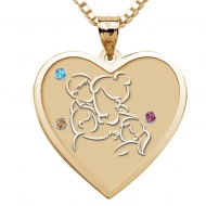 Mother with Son and 2 Daughters Heart Pendant with Birthstones