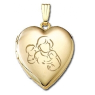 Solid 14K Yellow Gold  Mom with Two Sons  Locket