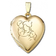 Solid 14K Yellow Gold  Mom with Son and Two Daughters  Locket