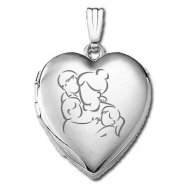 14k White Gold  Mom with Son and Two Daughters   Locket