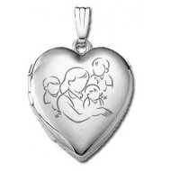 14k White Gold  Mom with Three Sons   Locket