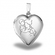 Sterling Silver  Mom with Son and Two Daughters  Heart Locket