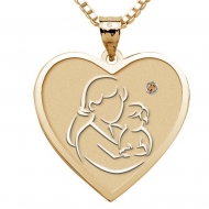 Mother and Son    Heart Pendant with Birthstone