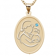 Mother and Son   Oval Pendant with Birthstone