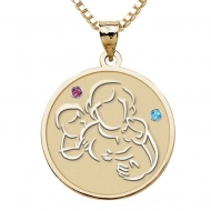 Mother with Son and Daughter   Round Pendant w  Birthstones
