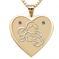 Mother with Son and Daughter Heart Pendant w  Birthstones
