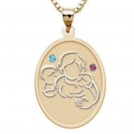 Mother with Son Daughter   Oval Pendant with Birthstones