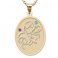 Mother with Two Sons   Oval Pendant with Birthstones