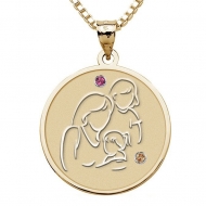 Mother with Two Daughters   Round Pendant Birthstone