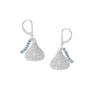 Sterling Silver Hershey s Kiss Flat Back w  CZ Leverback Earrings