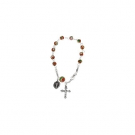 Sterling Silver Red Cloisonne Round Rosary Bracelet
