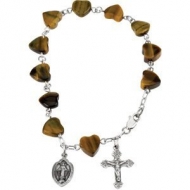 Sterling Silver Tiger Eye Heart Rosary Bracelet