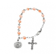 Sterling Silver Round Pink Coral  Guardian Angel  Rosary Bracelet