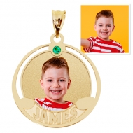 Round Pendant w  One Name with Birthstone