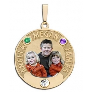 Round Pendant w  Three Names and Three Birthstones Etched