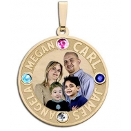Round Pendant w  Four Names Etched with Four Birthstones