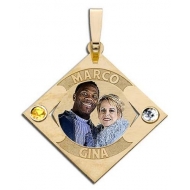Diamond Shape Pendant w  2 Names with 2 Birthstones