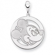 Sterling Silver Disney Mickey Mouse Lobster Clasp Round Charm