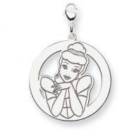 Sterling Silver Cinderella Lobster Clasp Round Charm