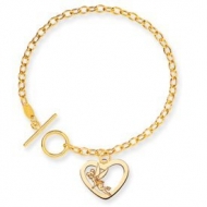 14K Yellow Gold Disney 7 5inch Tinker Bell Heart Charm Bracelet