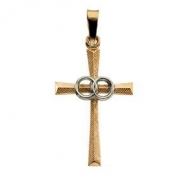 14K TWO TONE GOLD CROSS PENDANT W WEDDING BANDS