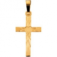 14K YELLOW GOLD CROSS PENDANT W HEART
