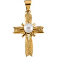 14K Yellow Gold CROSS W PEARL PENDANT