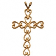 14K Yellow Gold Heart CROSS PENDANT
