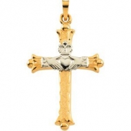 14K TWO TONE GOLD CLADDAGH CROSS PENDANT