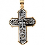 14K Two Tone Gold Doublesided CROSS PENDANT