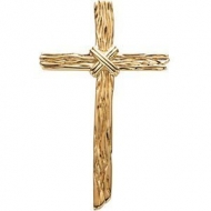 14k Yellow Gold Wooden Texture Cross Pendant