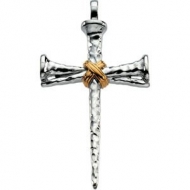 14K Two Tone Gold CROSS NAILS PENDANT